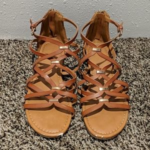 Merona Tan Gladiator Sandals Gold Accents